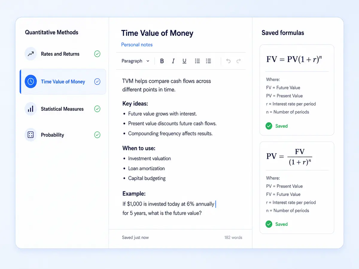 A structured personal CFA revision repository with editable notes and formulas